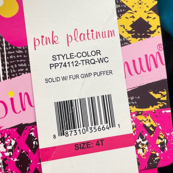 New Puffer Jacket with Hat and Rainbow Striped Scarf, Girls Size 4T - Aqua - Picture 6 of 10